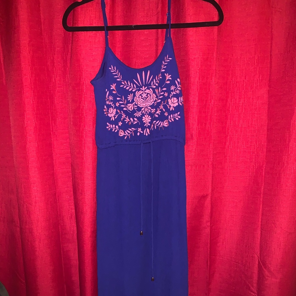 Blue Maxi Dress Pink Flowers